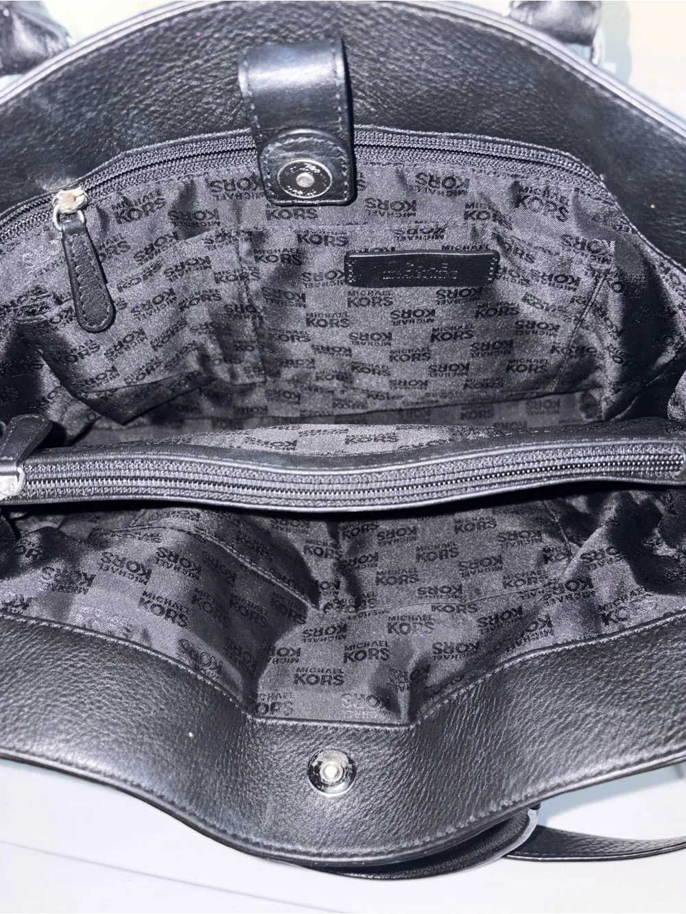 Michael Kors Black Leather Satchel with Gold-Tone Hardware